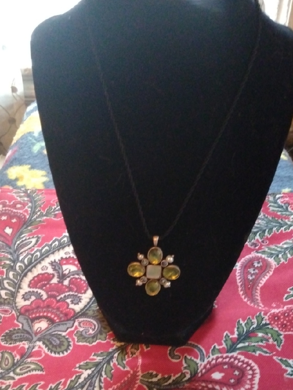 Lia Sophia Green Gemstone Cross Pendant Necklace - Unbranded